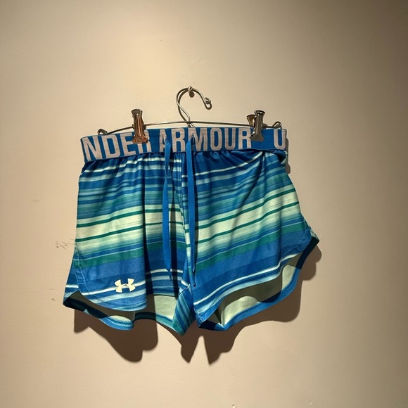 Under Armour Blue Striped Athletic Shorts - Picture 1 of 7